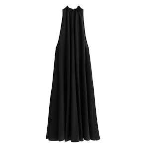 Cuyana Gathered-Neck Maxi Cover Up Kjole Dame Sort | BGW9093FC