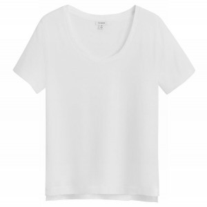 Cuyana Pima Scoop Neck Tee T Shirts Dame Hvide | WHL9542HR