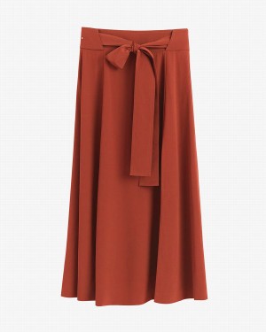 Cuyana Silk Belted Midi Nederdel Dame Rød | BFN7156GH