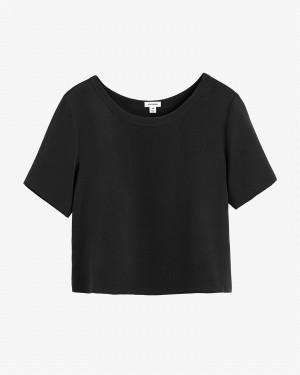 Cuyana Silk Cropped Crewneck Tee T Shirts Dame Sort | QJA1444JB