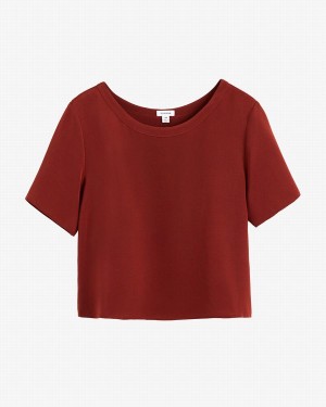 Cuyana Silk Cropped Crewneck Tee T Shirts Dame Mørkerød | USF10080NR