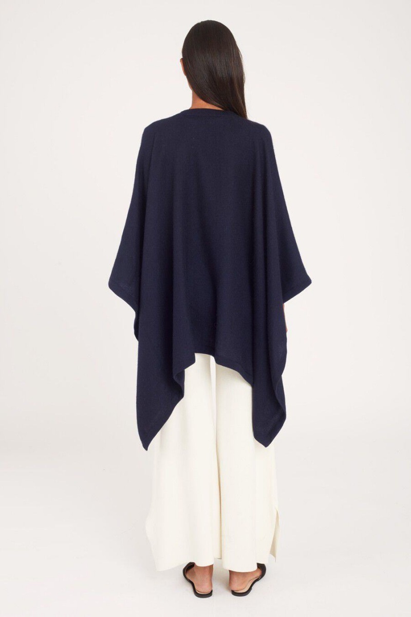 Cuyana Baby Alpaca Square Edge Cape Trøjer Dame Mørkeblå | YCE4467WE