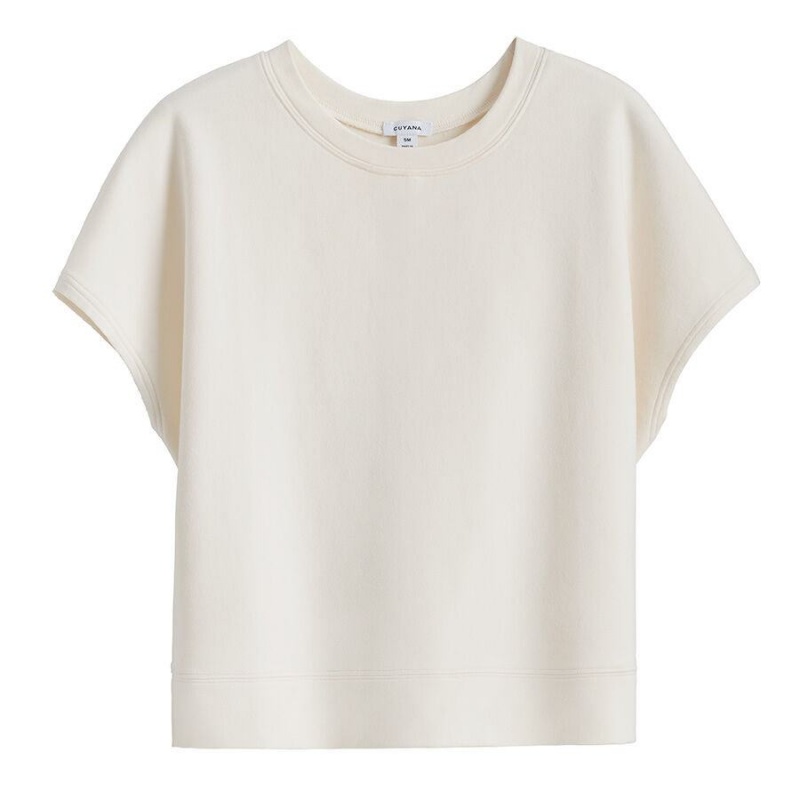 Cuyana French Terry Kort Sleeve Sweatshirts Dame Hvide | XZK3946WR