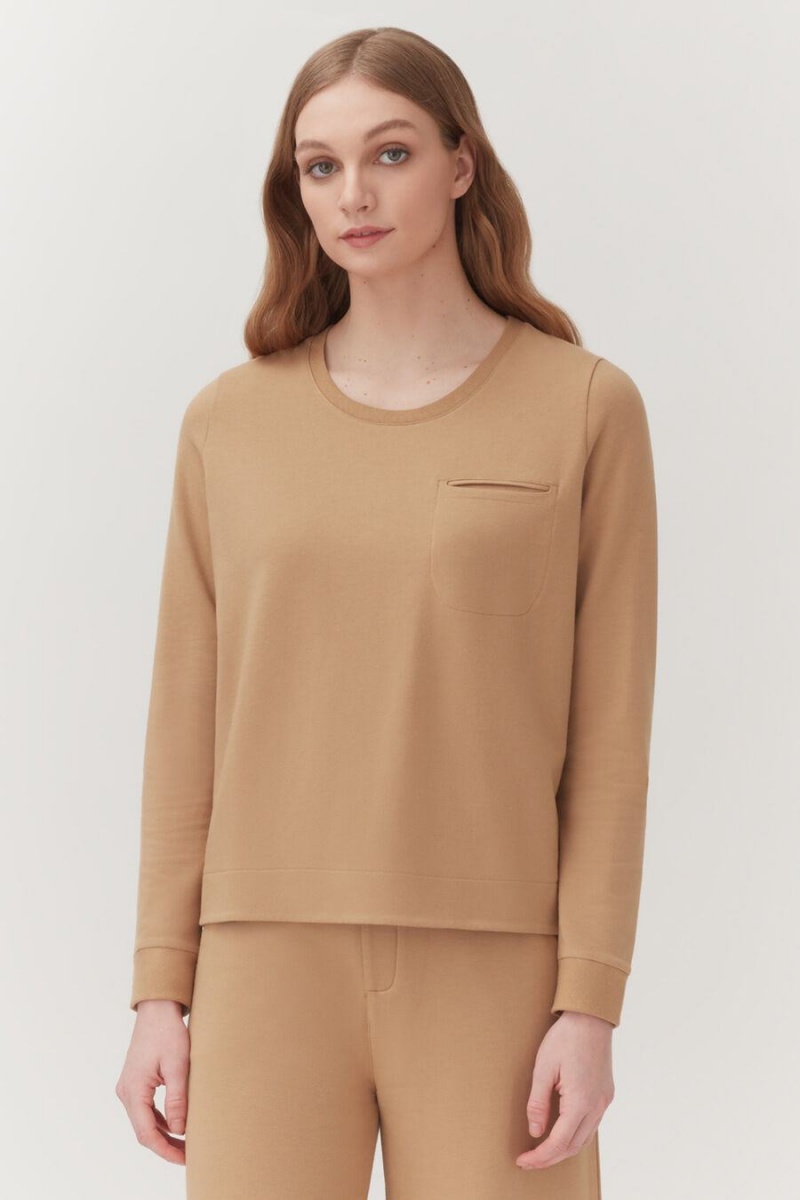 Cuyana French Terry Pleat-Back Sweatshirts Dame Brune | LVQ2488ZP