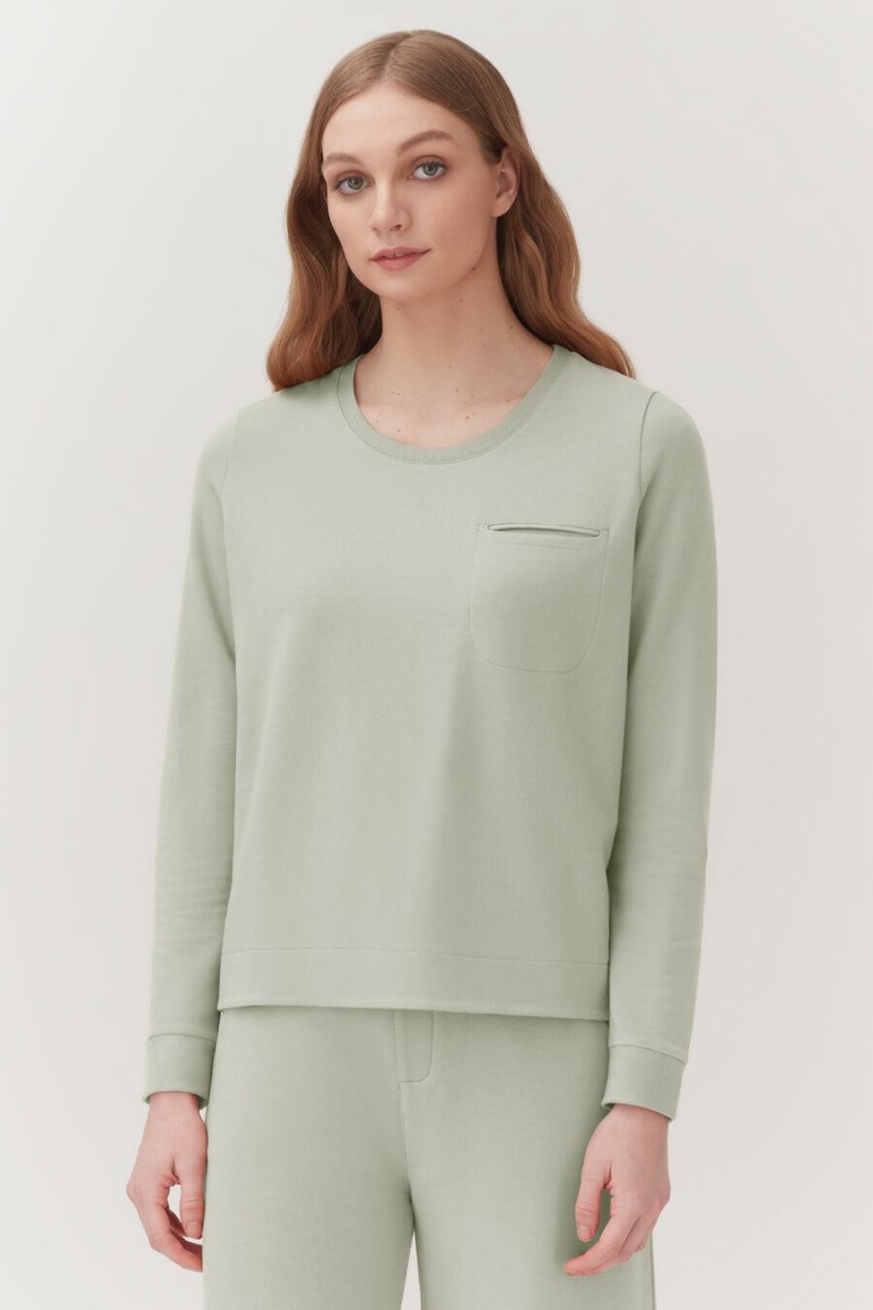 Cuyana French Terry Pleat-Back Sweatshirts Dame Grøn | IIW1274ZO