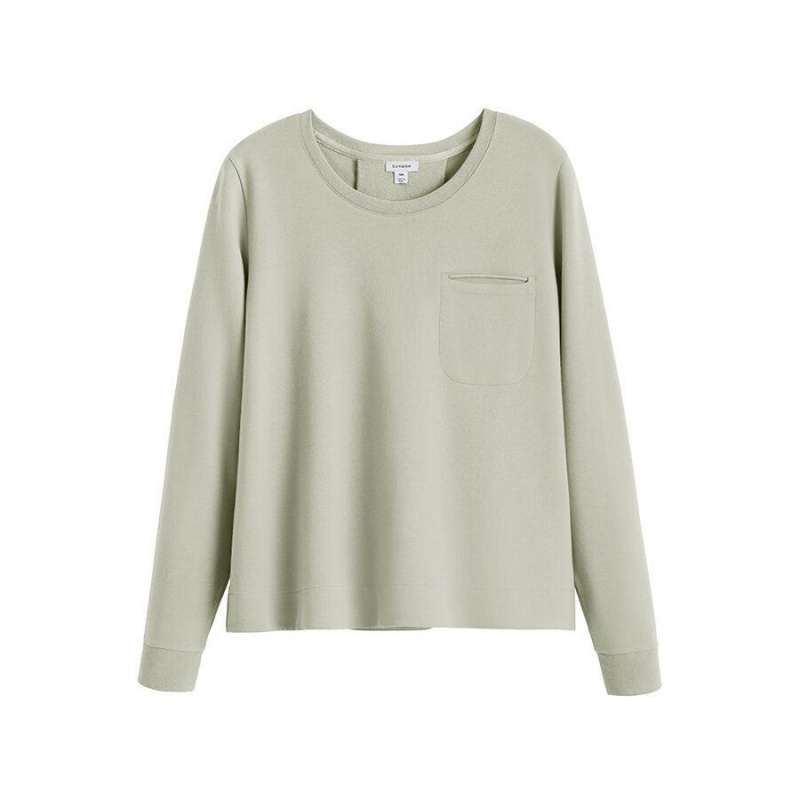 Cuyana French Terry Pleat-Back Sweatshirts Dame Grøn | IIW1274ZO