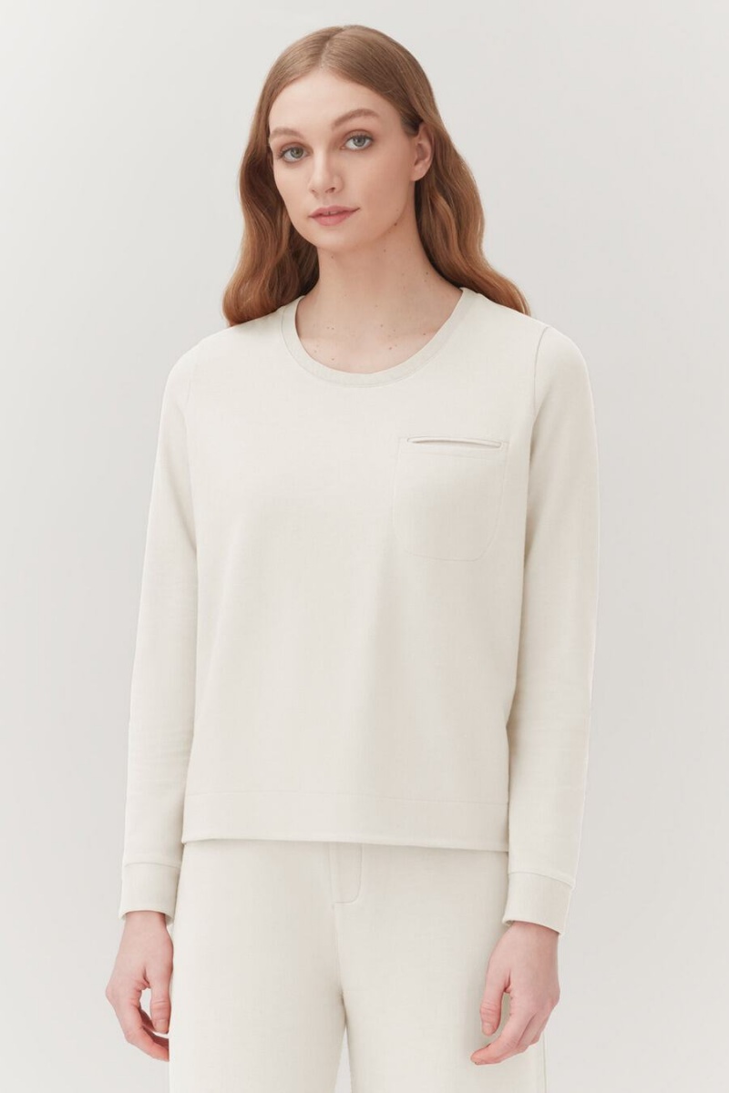 Cuyana French Terry Pleat-Back Sweatshirts Dame Hvide | PUN9566FW