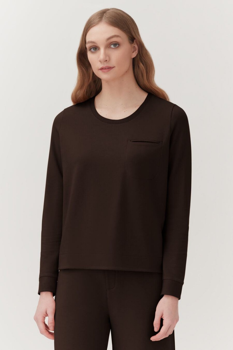 Cuyana French Terry Pleat-Back Sweatshirts Dame Mørkebrune | KHP953SH