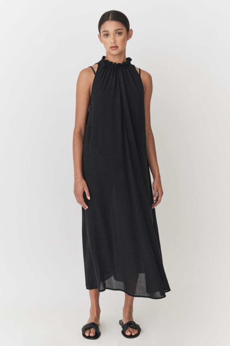 Cuyana Gathered-Neck Maxi Cover Up Kjole Dame Sort | BGW9093FC