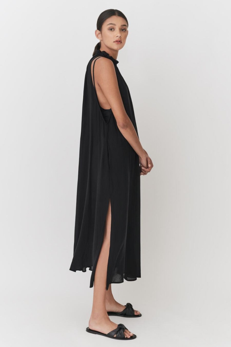 Cuyana Gathered-Neck Maxi Cover Up Kjole Dame Sort | BGW9093FC