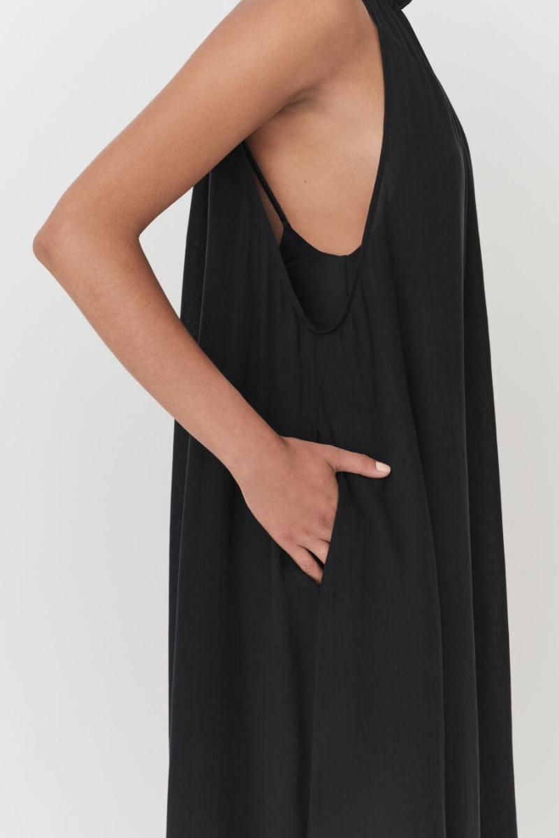 Cuyana Gathered-Neck Maxi Cover Up Kjole Dame Sort | BGW9093FC