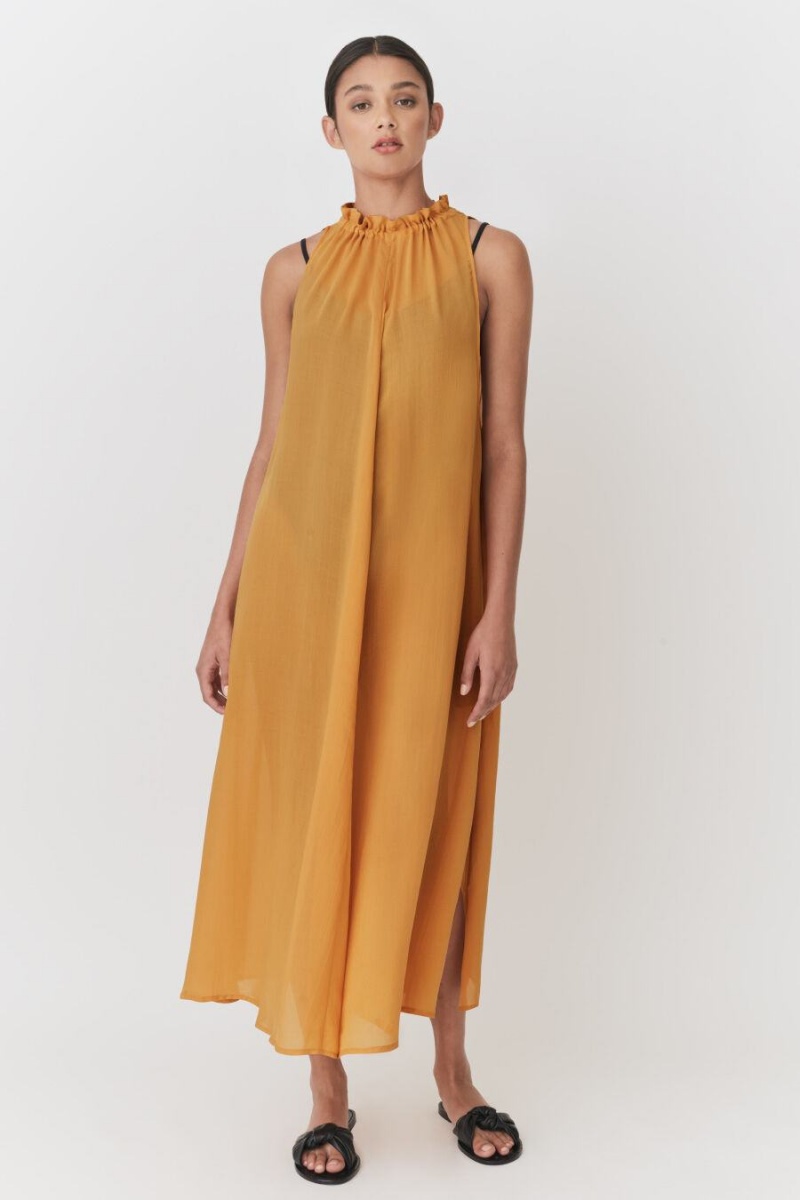 Cuyana Gathered-Neck Maxi Cover Up Kjole Dame Gul | HLC572RD