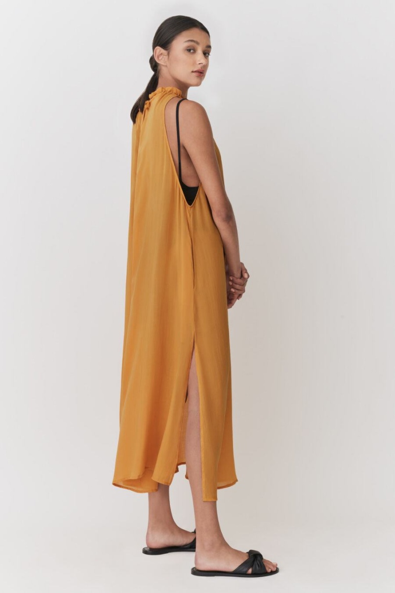 Cuyana Gathered-Neck Maxi Cover Up Kjole Dame Gul | HLC572RD