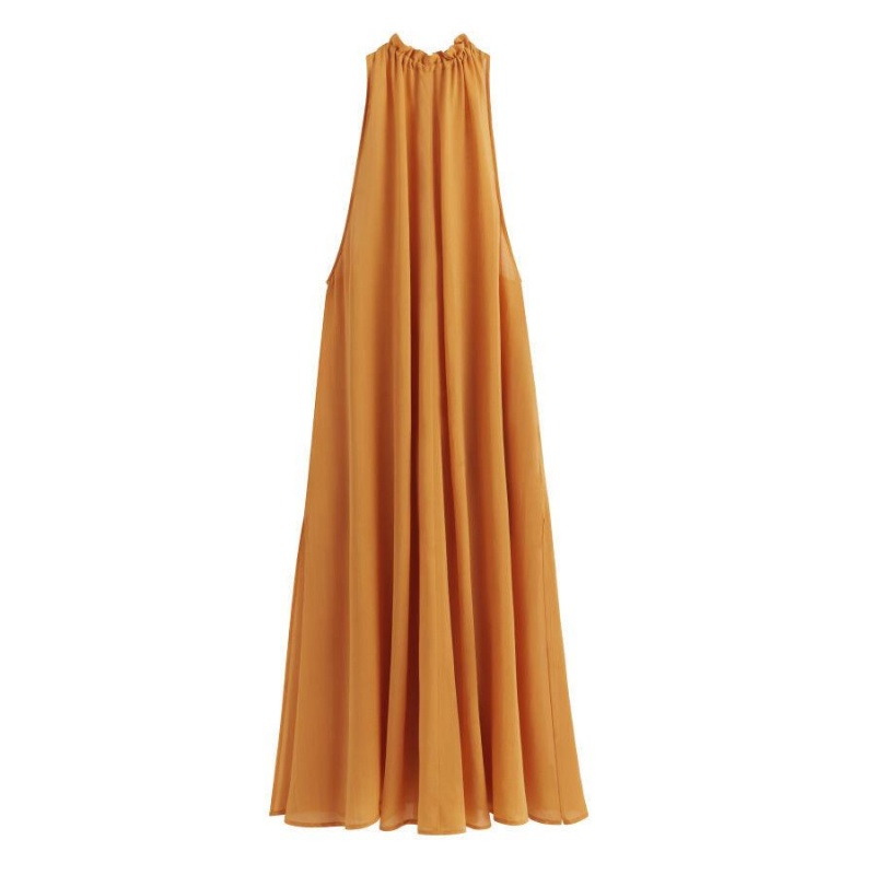 Cuyana Gathered-Neck Maxi Cover Up Kjole Dame Gul | HLC572RD