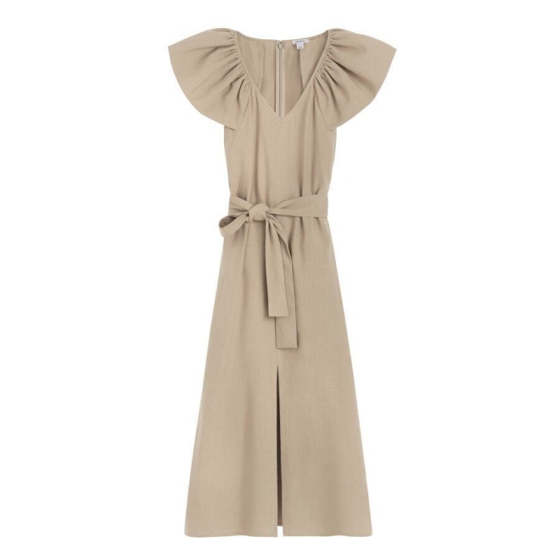 Cuyana Linen Flutter Sleeve Kjole Dame Brune | GKR9581JN