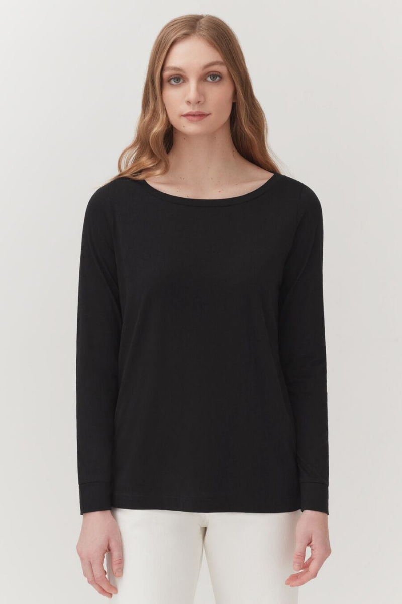 Cuyana Pima Boatneck Long Sleeve Tee T Shirts Dame Sort | UKV7963ED