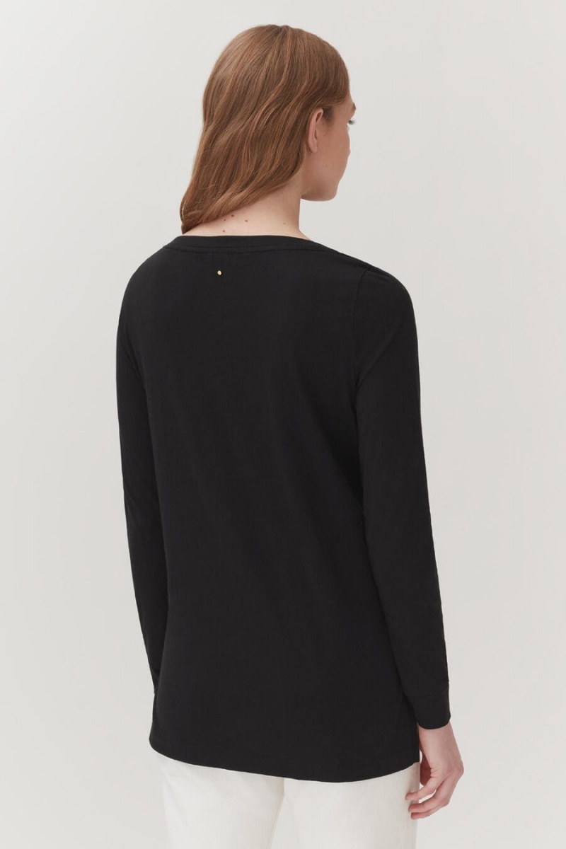 Cuyana Pima Boatneck Long Sleeve Tee T Shirts Dame Sort | UKV7963ED