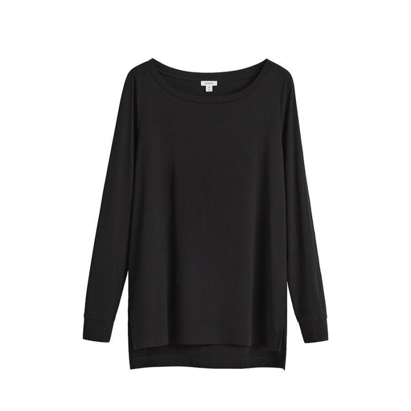 Cuyana Pima Boatneck Long Sleeve Tee T Shirts Dame Sort | UKV7963ED