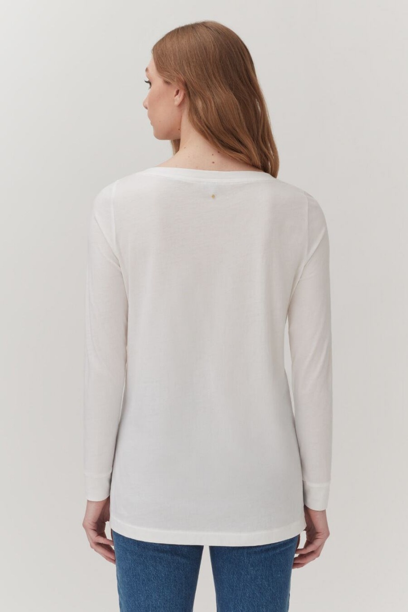 Cuyana Pima Boatneck Long Sleeve Tee T Shirts Dame Hvide | POD5122DV