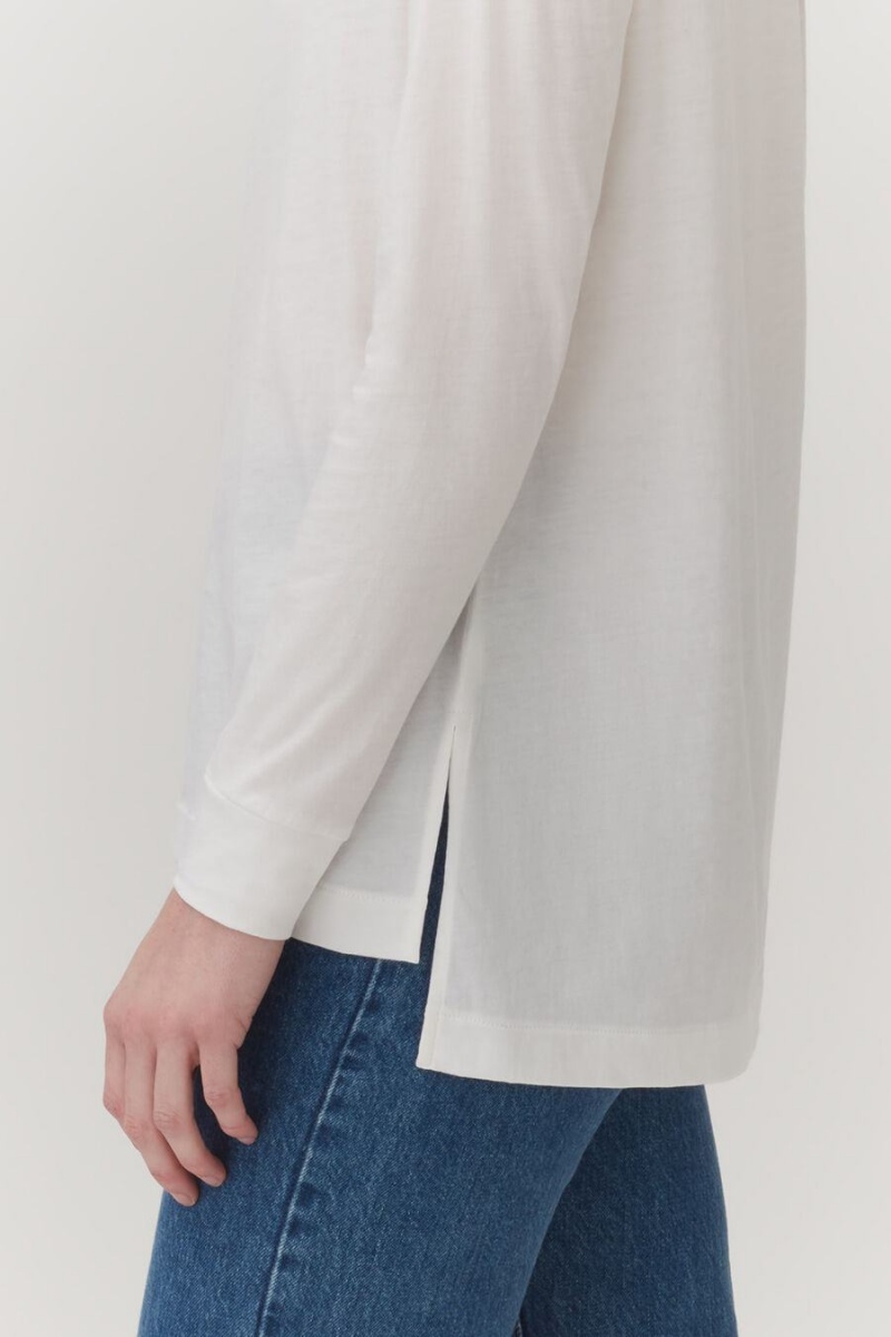 Cuyana Pima Boatneck Long Sleeve Tee T Shirts Dame Hvide | POD5122DV