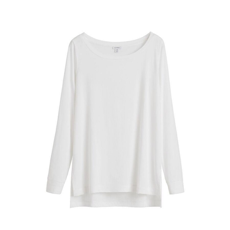 Cuyana Pima Boatneck Long Sleeve Tee T Shirts Dame Hvide | POD5122DV