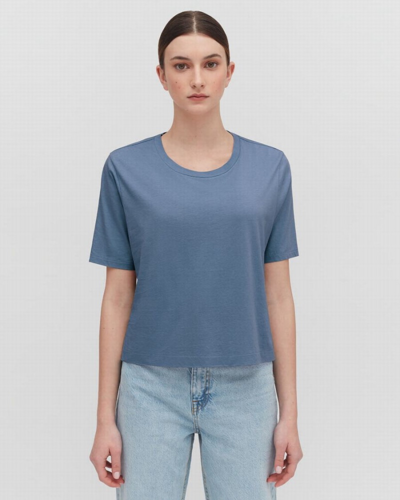 Cuyana Pima Cropped Tee T Shirts Dame Blå | QMX8220HN