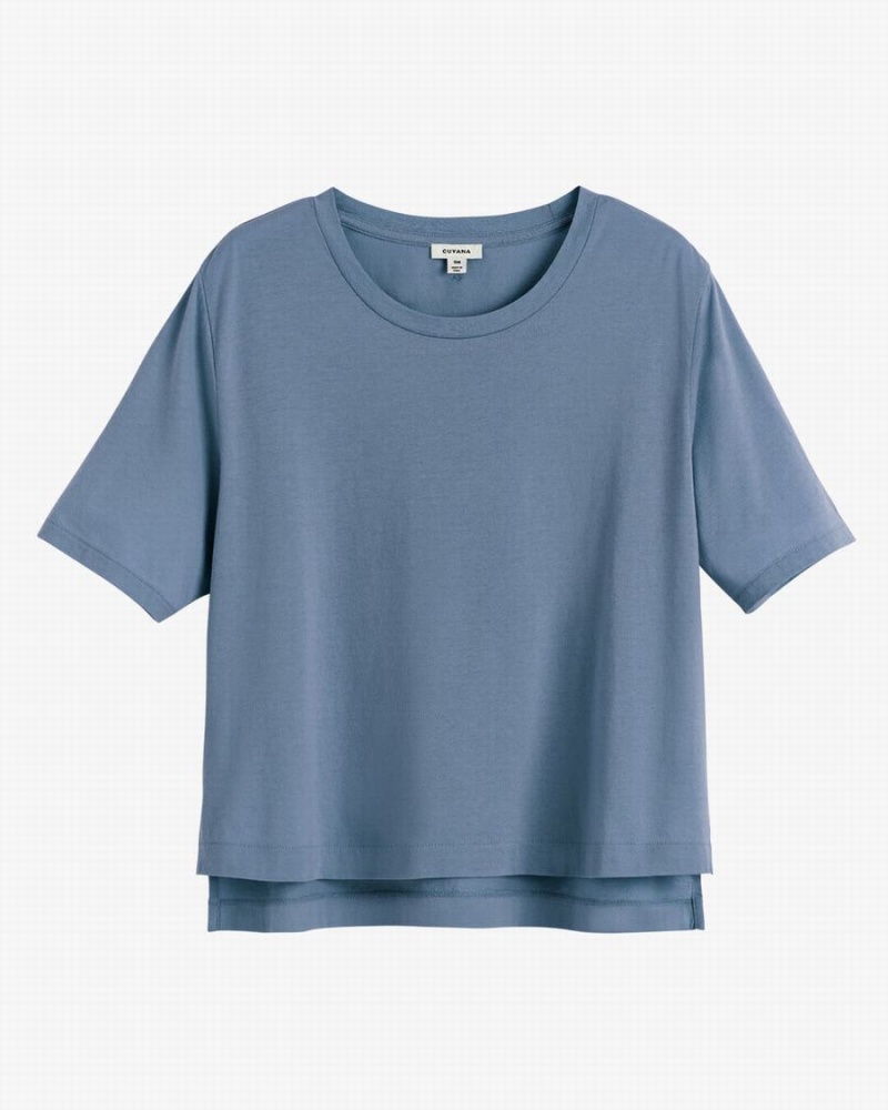 Cuyana Pima Cropped Tee T Shirts Dame Blå | QMX8220HN