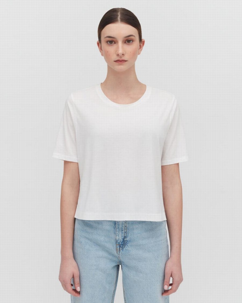 Cuyana Pima Cropped Tee T Shirts Dame Hvide | WOW3277DL