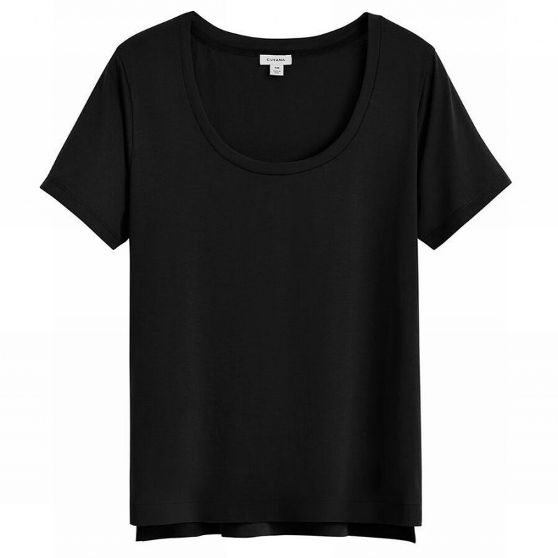 Cuyana Pima Scoop Neck Tee T Shirts Dame Sort | DHJ5156QZ