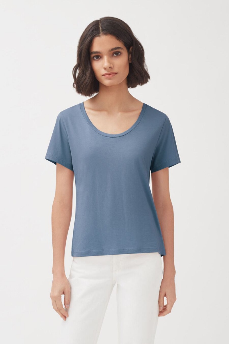 Cuyana Pima Scoop Neck Tee T Shirts Dame Blå | BBP7975UN