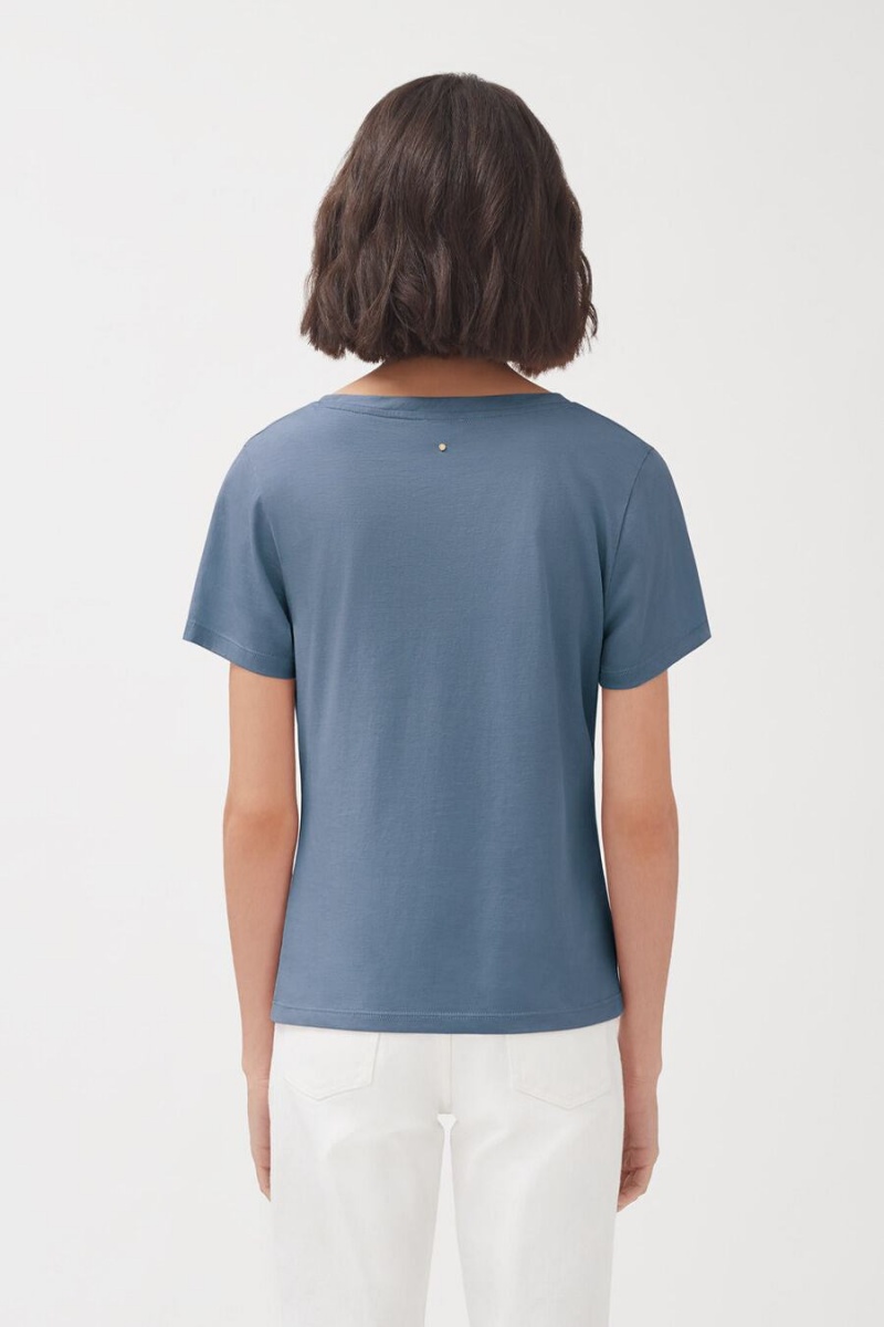 Cuyana Pima Scoop Neck Tee T Shirts Dame Blå | BBP7975UN