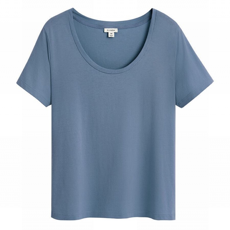 Cuyana Pima Scoop Neck Tee T Shirts Dame Blå | BBP7975UN