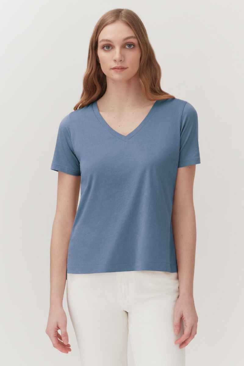 Cuyana Pima V-Neck Tee T Shirts Dame Blå | GYY1524GC