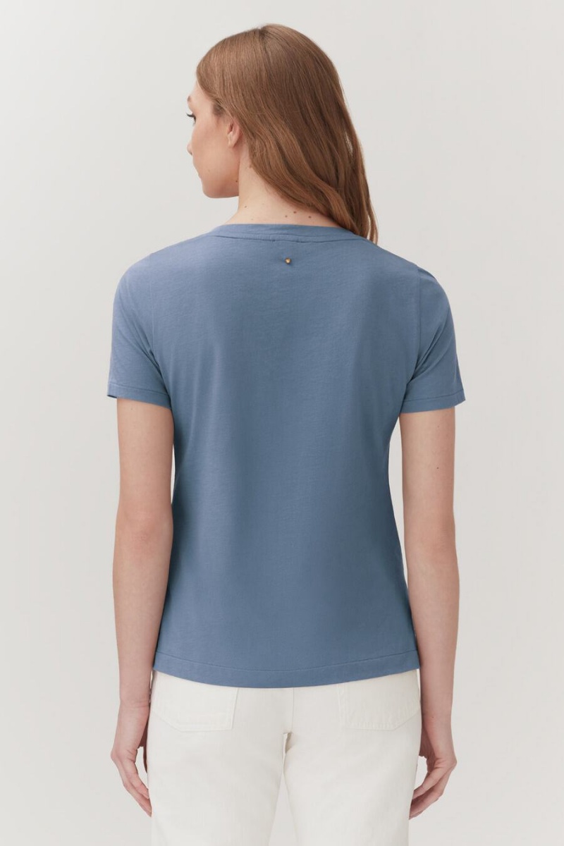 Cuyana Pima V-Neck Tee T Shirts Dame Blå | GYY1524GC