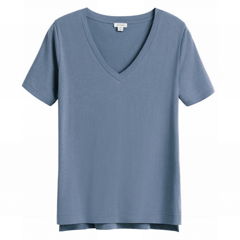 Cuyana Pima V-Neck Tee T Shirts Dame Blå | GYY1524GC