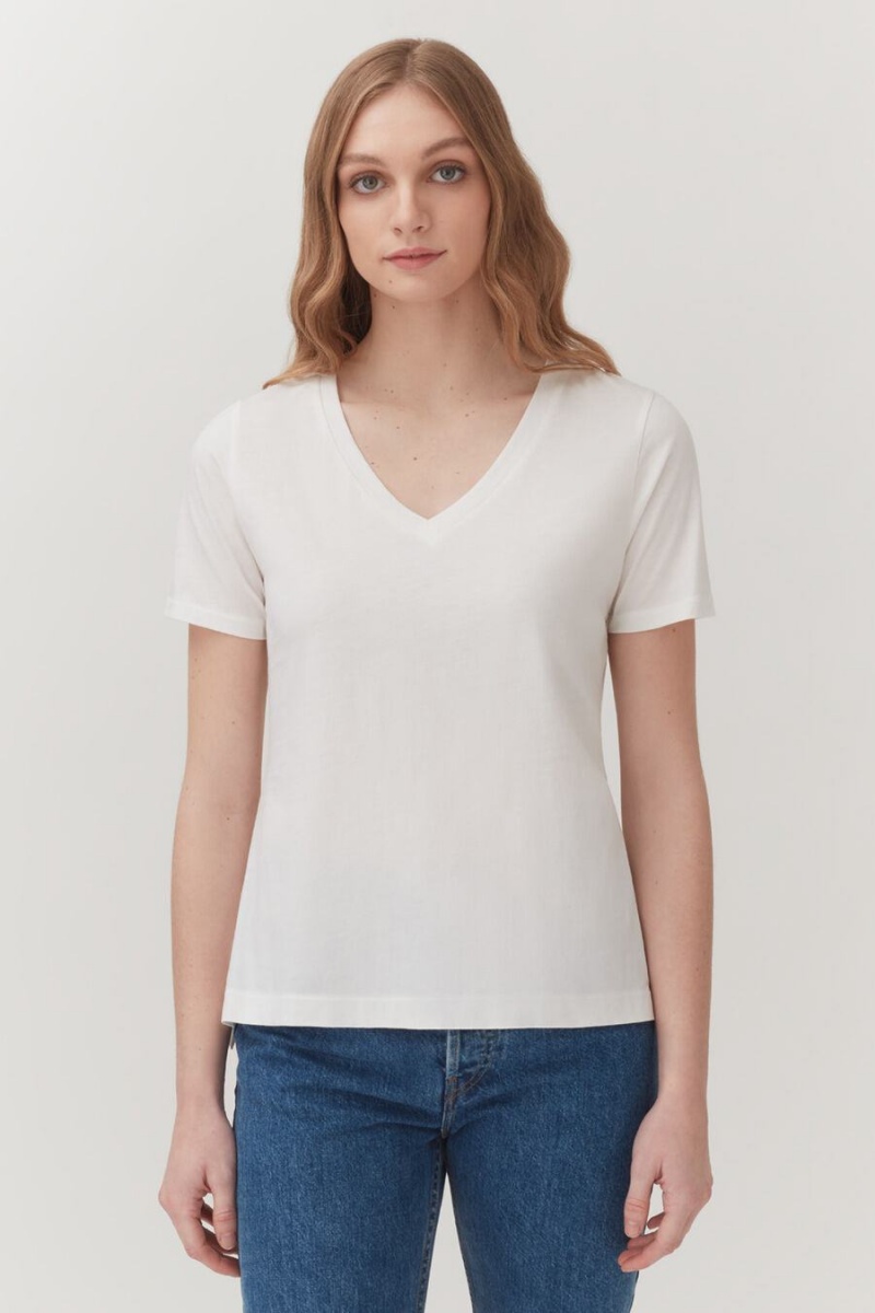 Cuyana Pima V-Neck Tee T Shirts Dame Hvide | MGX1119LA