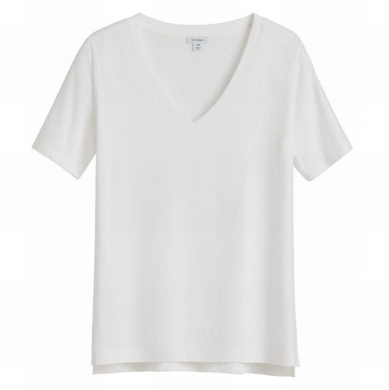 Cuyana Pima V-Neck Tee T Shirts Dame Hvide | MGX1119LA