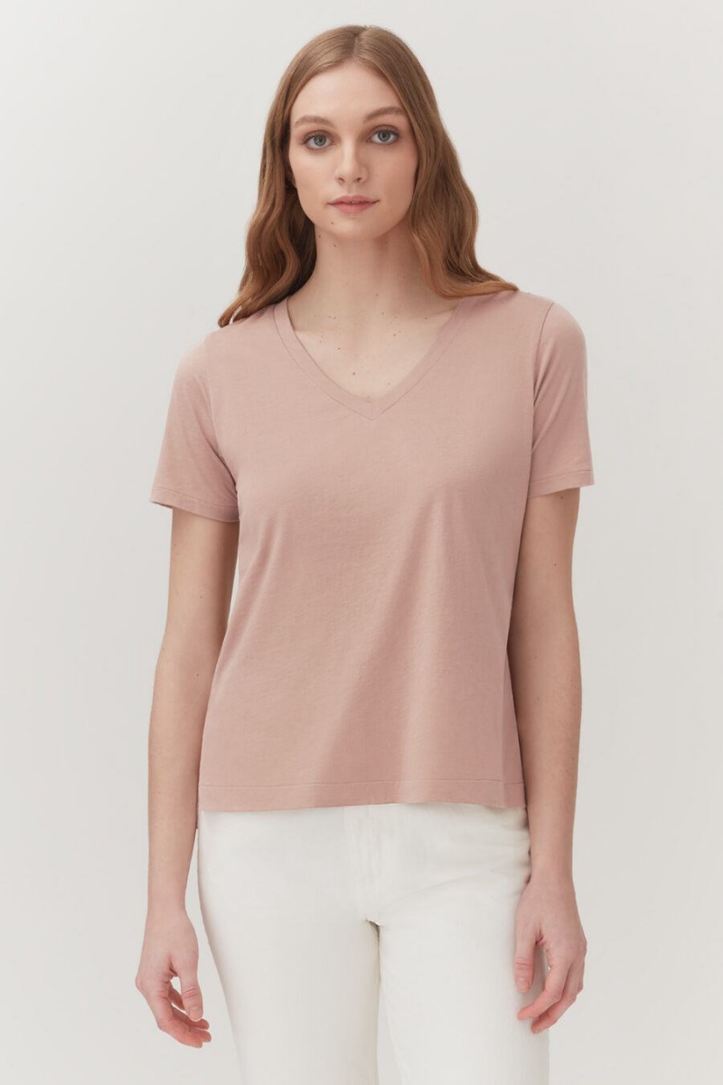 Cuyana Pima V-Neck Tee T Shirts Dame Lyserød | MOK2191KH