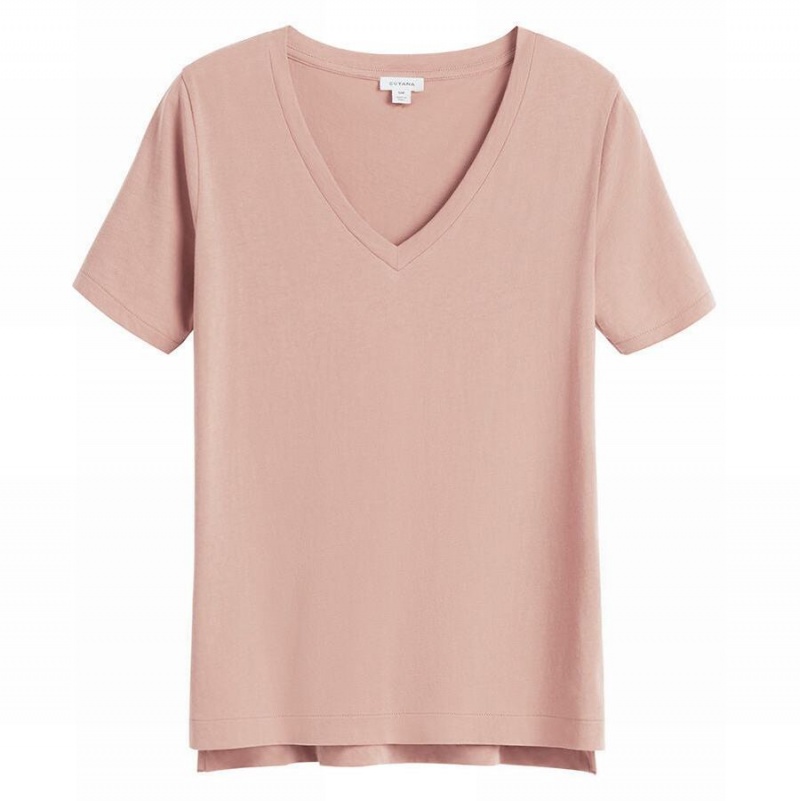 Cuyana Pima V-Neck Tee T Shirts Dame Lyserød | MOK2191KH