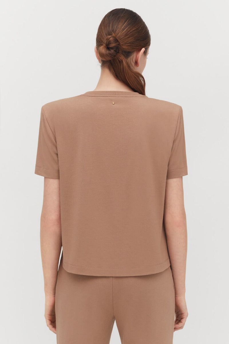 Cuyana Polstret Shoulder Cropped Tee T Shirts Dame Khaki | RYZ1232JQ