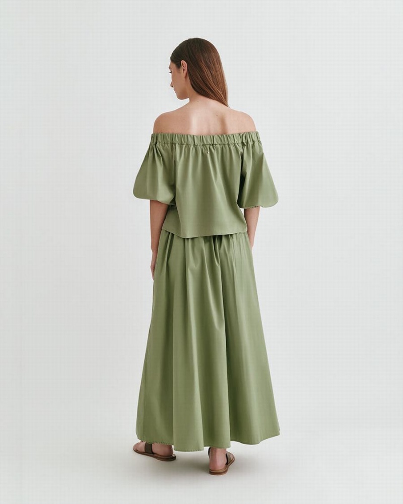 Cuyana Poplin Gathered Nederdel Dame Grøn | FMB5545DM