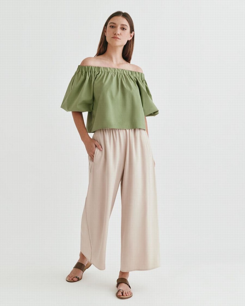 Cuyana Poplin Off-The-Shoulder Croppede Toppe Dame Grøn | NQO643TE