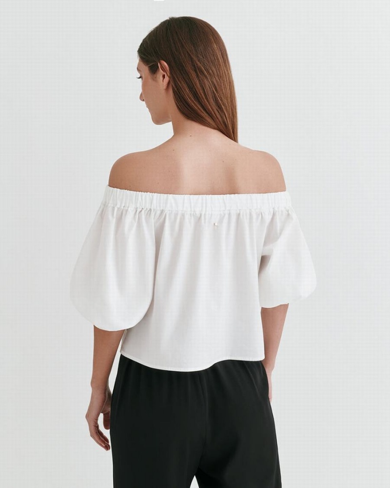 Cuyana Poplin Off-The-Shoulder Croppede Toppe Dame Hvide | LJV7262WA