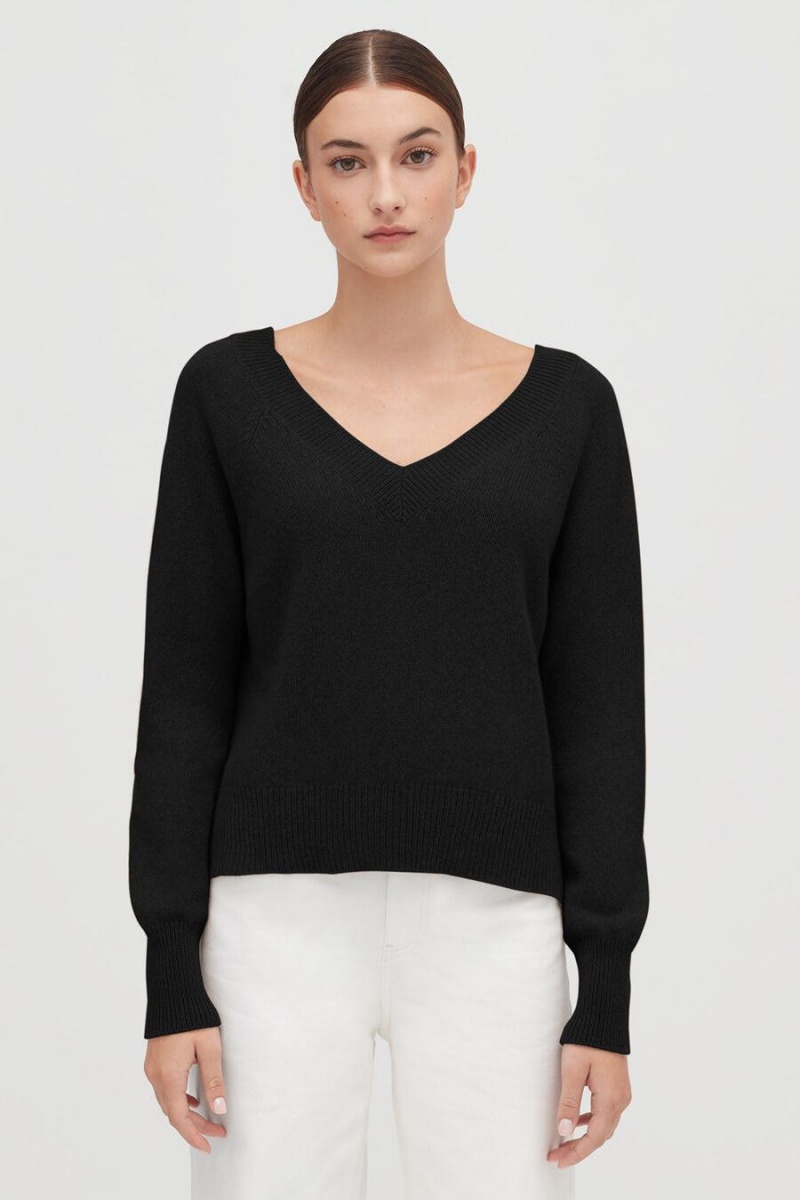 Cuyana Recycled Cashmere Deep V-Neck Trøjer Dame Sort | GTV9559KO