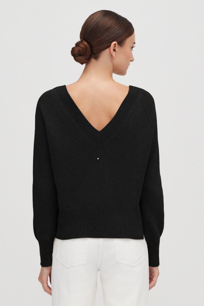 Cuyana Recycled Cashmere Deep V-Neck Trøjer Dame Sort | GTV9559KO