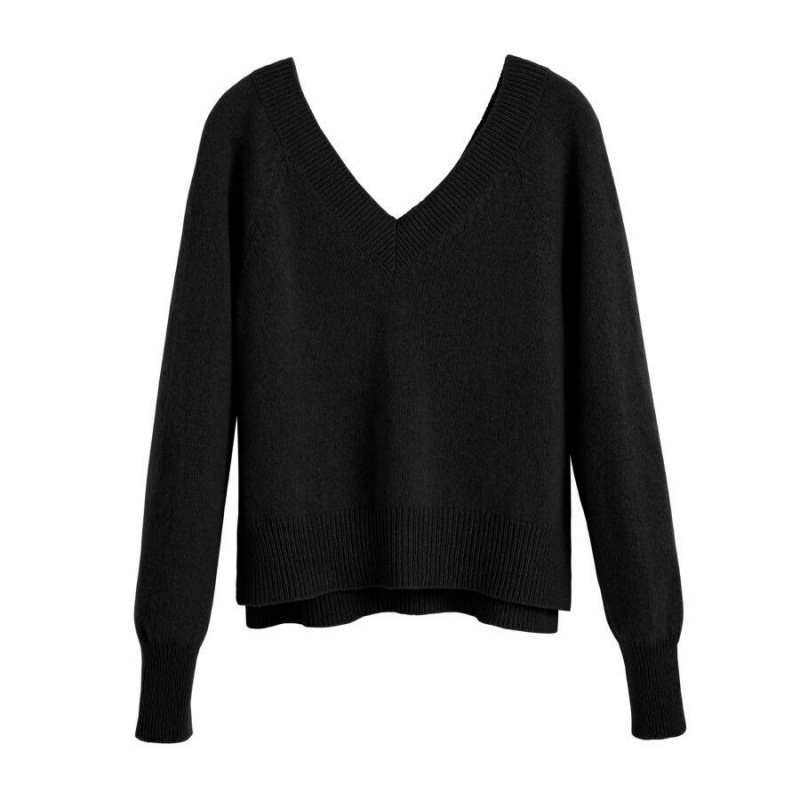 Cuyana Recycled Cashmere Deep V-Neck Trøjer Dame Sort | GTV9559KO