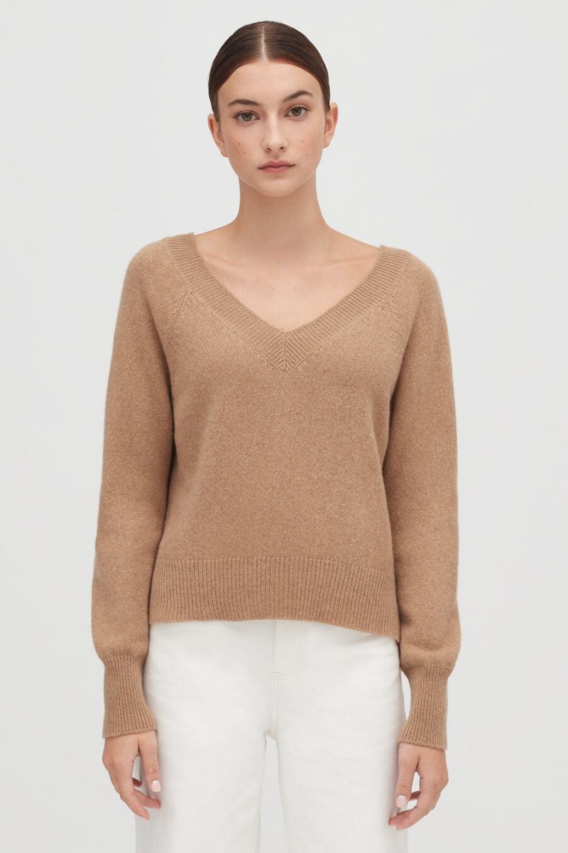 Cuyana Recycled Cashmere Deep V-Neck Trøjer Dame Brune | XHS5913VG