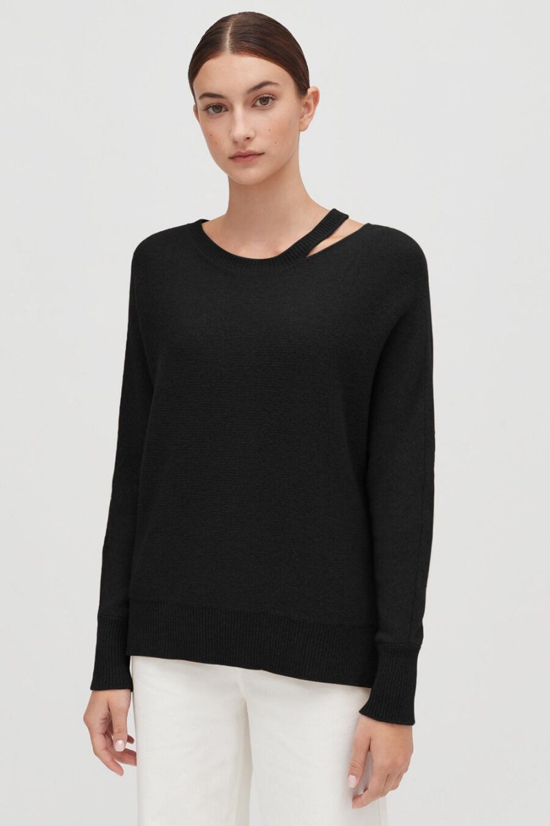 Cuyana Recycled Cashmere Split-Neck Trøjer Dame Sort | VBC6379KU