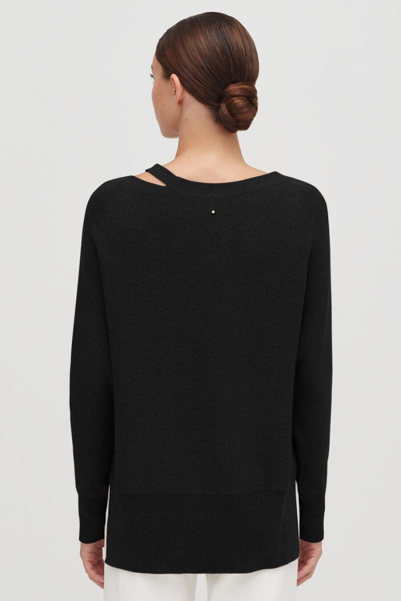 Cuyana Recycled Cashmere Split-Neck Trøjer Dame Sort | VBC6379KU