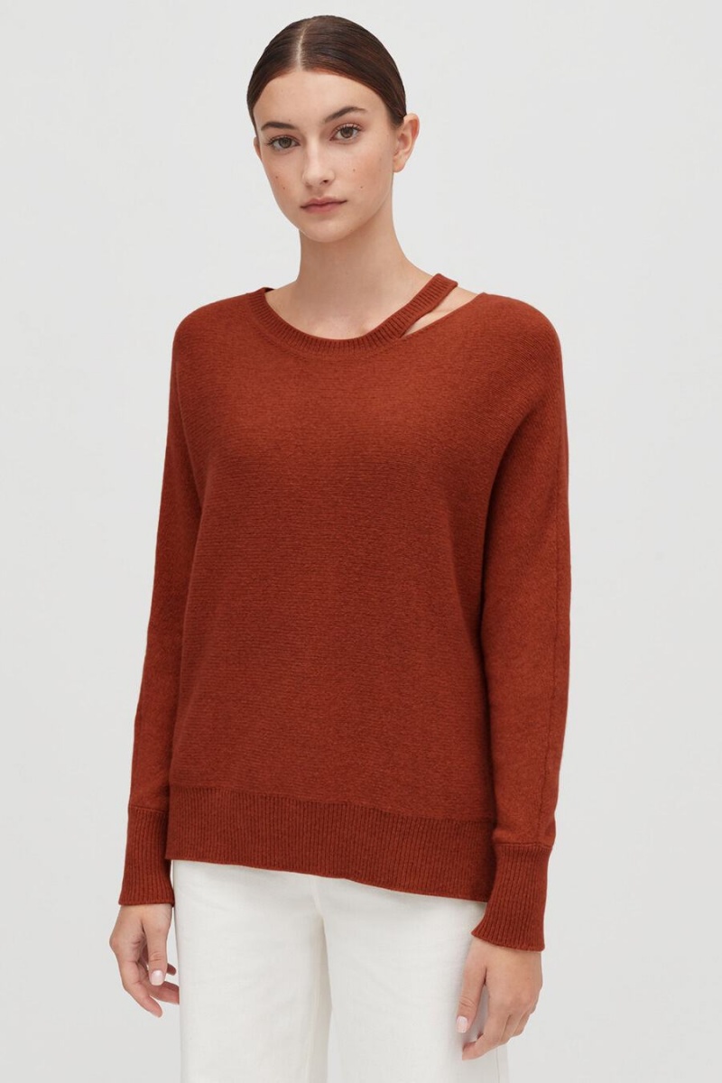 Cuyana Recycled Cashmere Split-Neck Trøjer Dame Mørkeorange | FMU3112SI